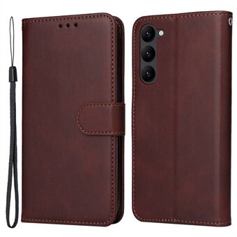 Cell Phone Case for Samsung Galaxy S23, Magnetic Clasp Classic Calf Texture PU Leather Wallet Stand Cover with Wrist Strap