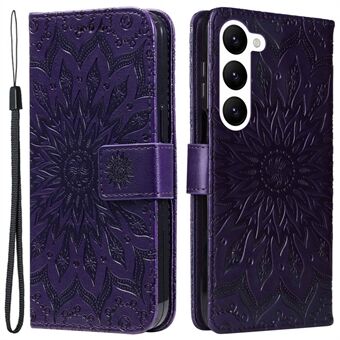 KT Imprinting Flower Series-1 for Samsung Galaxy S23 Book Style Stand Phone Wallet Cover  Sunflower Imprinted PU Leather Shockproof Phone Case