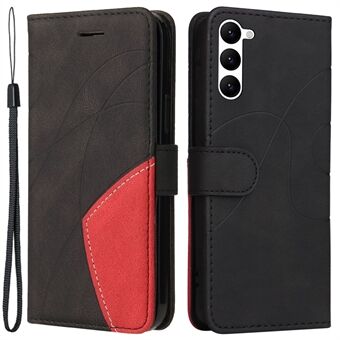 KT Leather Series-1 For Samsung Galaxy S23 Dual-color Splicing PU Leather Phone Wallet Case Viewing Stand Drop-proof Cover with Strap