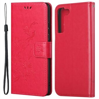 For Samsung Galaxy S23 Butterfly Flower Imprinted PU Leather Phone Case Wallet Hands-free Stand Smartphone Cover