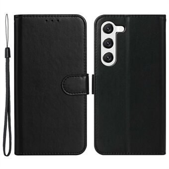 Cell Phone Cover for Samsung Galaxy S23, Drop Resistant Solid Color Wallet Stand PU Leather Phone Case with Strap