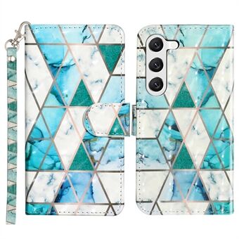 For Samsung Galaxy S23 PU Leather Wallet Flip Cover Stand Feature 3D Pattern Printing Magnetic Closure Phone Case with Strap