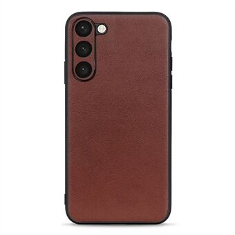 Anti-fall Phone Case For Samsung Galaxy S23 Textured Genuine Leather Coated TPU Protective Phone Cover