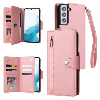 For Samsung Galaxy S23 Rivet Buckle PU Leather Phone Case Stand Wallet Multiple Card Slots Phone Cover with Strap