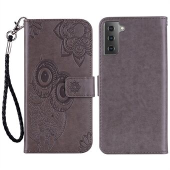 For Samsung Galaxy S23 Owl Flower Pattern Imprinted Magnetic Clasp Phone Case Wallet Stand PU Leather Shockproof Phone Cover