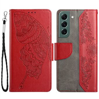 PU Leather Cell Phone Case for Samsung Galaxy S23, Butterfly Flower Imprinted Full Protection Wallet Cover with Stand