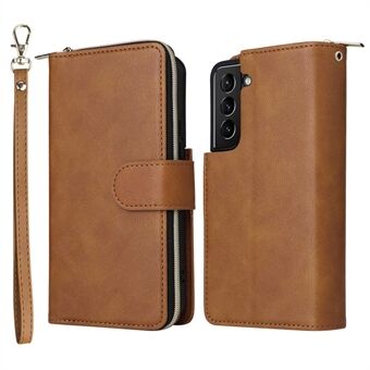 For Samsung Galaxy S23 Stand Wallet Phone PU Leather Flip Case Magnetic 9 Card Holder Slots Zipper Pocket Cover with Strap