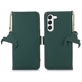 Genuine Leather Phone Case for Samsung Galaxy S23, Side Magnetic Closure RFID Blocking Wallet Protective Phone Cover with Stand