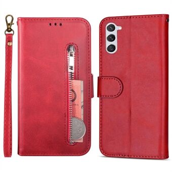 For Samsung Galaxy S23 Zipper Pocket Calf Texture Phone Case PU Leather Stand Wallet Shockproof Cover