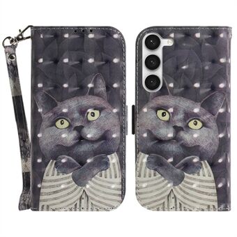 3D Pattern Printing Phone Cover For Samsung Galaxy S23, Shockproof PU Leather Stand Wallet Phone Case with Strap