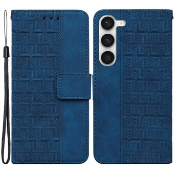 For Samsung Galaxy S23 Geometry Pattern Imprinted Phone Cover Wallet Stand PU Leather Magnetic Clasp Case with Strap