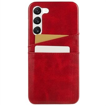 For Samsung Galaxy S23 Scratch Proof Phone Case PU Leather Coated PC Back Cover with Two Card Slots