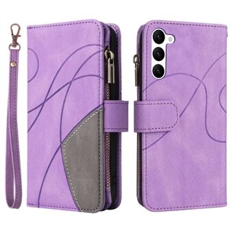 KT Multi-function Series-5 for Samsung Galaxy S23 Anti-fall PU Leather Phone Cover Bi-color Splicing Zipper Pocket Mobile Phone Case with Multiple Card Slots