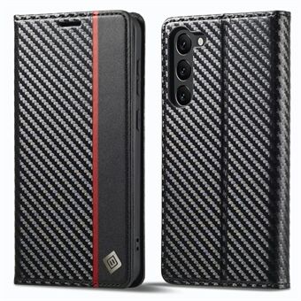 LC.IMEEKE for Samsung Galaxy S23 Carbon Fiber Texture Magnetic Clasp Phone Stand Case PU Leather Wallet Cover