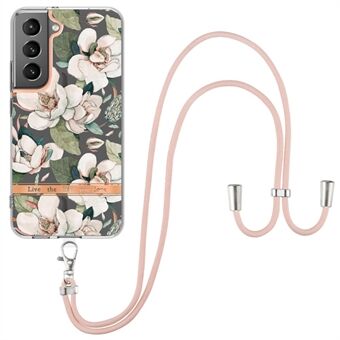 YB IMD-11 Series for Samsung Galaxy S23 IMD IML Electroplating Soft TPU Phone Case Flower Pattern Anti-scratch Anti-drop Cover with Lanyard