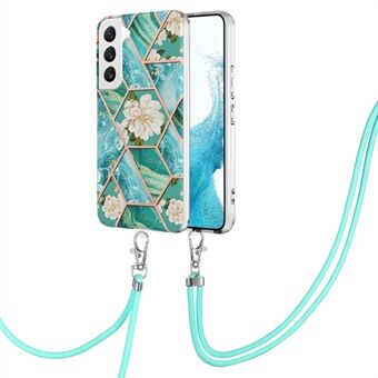 For Samsung Galaxy S23 Phone Case YB IMD Series-4 IMD IML Electroplating Shockproof Case Marble Flower Pattern Soft TPU Cover with Lanyard