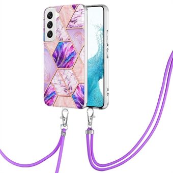 YB IMD Series-5 Phone Cover for Samsung Galaxy S23, IML Electroplating Splicing Marble Pattern Drop-proof TPU Phone Case with Lanyard