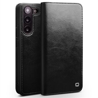 QIALINO For Samsung Galaxy S23 Business Style Magnetic Closure Genuine Leather Phone Case Drop-proof Flip Cover Wallet Stand