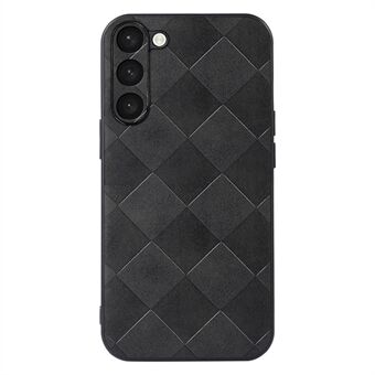 Protective Back Cover For Samsung Galaxy S23 Grid Texture PU Leather Coated Soft TPU + Hard PC Hybrid Phone Case