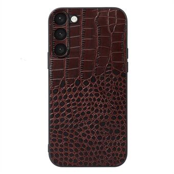 For Samsung Galaxy S23 Anti-shock Crocodile Texture Phone Case Genuine Cowhide Leather Coated PC+TPU Scratch-resistant Cell Phone Cover