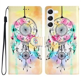 For Samsung Galaxy S23 Folding Stand Pattern Printing Phone Case PU Leather Wallet Flip  Magnetic Closure Cover with Strap