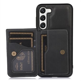 For Samsung Galaxy S23 Card Slots PU Leather Coated TPU Case Kickstand Phone Cover with Car Mount Metal Sheet