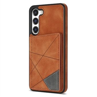 For Samsung Galaxy S23 Anti-fall Phone Cover Kickstand Line Splicing Imprinted Scratch-resistant PU Leather + TPU Cell Phone Case with Card Holder