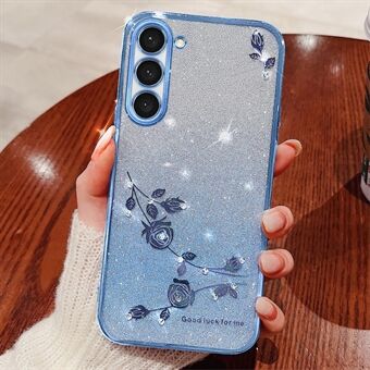 For Samsung Galaxy S23 Gradient Color TPU Phone Shell Flower Pattern Decor Rhinestone Design Glitter Powder Phone Cover Case