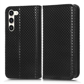 For Samsung Galaxy S23 Grid Texture PU Leather Stand Case Magnetic Auto-absorbed Phone Wallet Cover