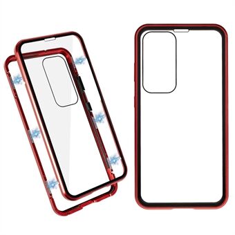 Double Sided Clear Tempered Glass Phone Case for Samsung Galaxy S23 , Magnet Absorption Metal Bumper Frame Shockproof Cover