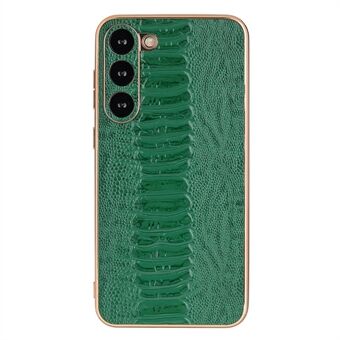 Back Case for Samsung Galaxy S23 Crocodile Texture Genuine Cow Leather Coated PC+TPU Electroplating Cover