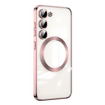 For Samsung Galaxy S23 Magnetic Phone Case Electroplating Clear TPU Back Cover with Lens Protector