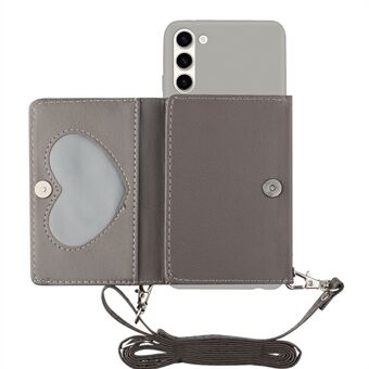 For Samsung Galaxy S23 Soft TPU Bottom Case + PU Leather Wallet Stand Cover with Shoulder Strap