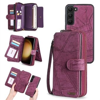 MEGSHI 004 Series For Samsung Galaxy S23 Detachable Zipper Wallet Leather Case Stand Cover with Strap