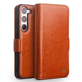 QIALINO For Samsung Galaxy S23 Genuine Cow Leather Flip Cover Wallet Stand Phone Case