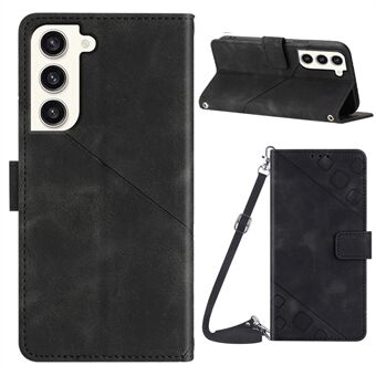 PT005 YB Imprinting Series-7 For Samsung Galaxy S23 PU Leather Wallet Shell Foldable Stand Phone Cover with Shoulder Strap