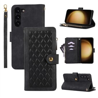 For Samsung Galaxy S23 Phone Case Multiple Card Slots Rhombus PU Leather Flip Cover with Zippered Pocket