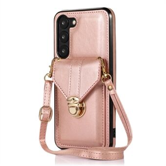 PU Leather+TPU Case for Samsung Galaxy S23 Card Holder Kickstand Phone Cover with Shoulder Strap