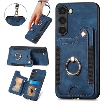 For Samsung Galaxy S23 RFID Blocking Card Holder Phone Case PU Leather Coated PC+TPU Kickstand Cover