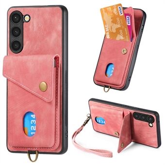 Leather Coated PC+TPU Case for Samsung Galaxy S23 Card Holder Kickstand Phone Cover