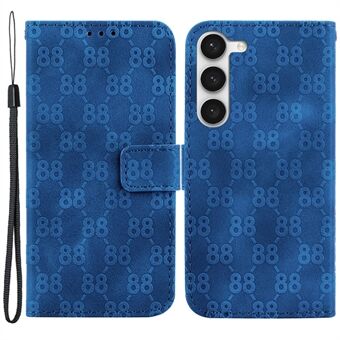 For Samsung Galaxy S23 Double 8-Shape Imprint Phone Leather Case Wallet Stand Cover with Strap