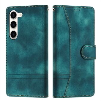 L002 Retro Stitching Phone Cover for Samsung Galaxy S23 , Lines Imprinted Leather Stand Wallet Case