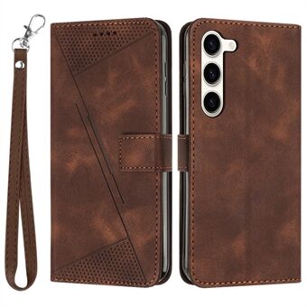 Triangle Imprint Leather Cover for Samsung Galaxy S23 Folding Stand Wallet Phone Case with Strap