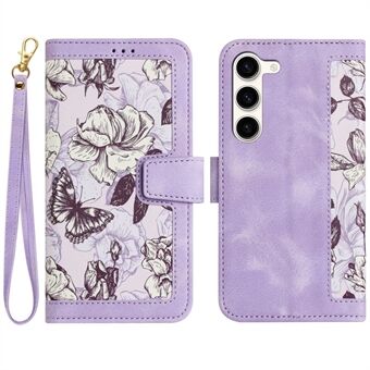 For Samsung Galaxy S23 Flower Pattern Printing Leather Case Phone Cover with Card Slots Stand