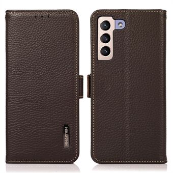 KHAZNEH for Samsung Galaxy S23+ RFID Blocking Wallet Phone Case Litchi Texture Genuine Leather Dual Magnetic Clasp Stand Cover