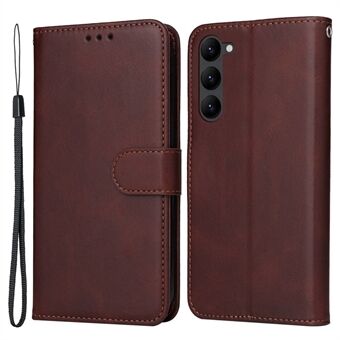 For Samsung Galaxy S23+ Calf Texture Shockproof PU Leather Case Magnetic Clasp Wallet Stand Phone Cover