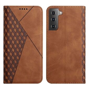 For Samsung Galaxy S23+ Imprinted Rhombus Pattern Magnetic Auto-absorbed Case Skin-touch PU Leather Wallet Stand Full Shockproof Protective Phone Cover