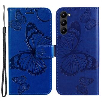 KT Imprinting Flower Series-2 Phone Cover for Samsung Galaxy S23+, Anti-scratch PU Leather Imprinted Butterfly Pattern Stand Wallet Mobile Phone Case