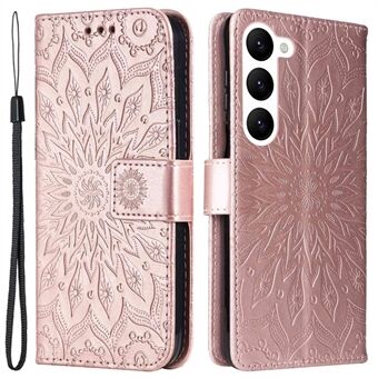 KT Imprinting Flower Series-1 for Samsung Galaxy S23+ Imprinted Sunflower Anti-scratch PU Leather+TPU Case Stand Phone Wallet Cover with Strap