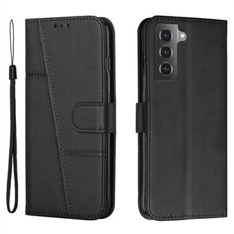 For Samsung Galaxy S23+ PU Leather Phone Case Stitching Design Drop-proof Stand Wallet Cover with Strap